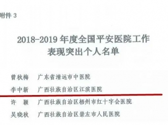 李中新获“2018-2019年度全国平安医院工作表现突出个人”